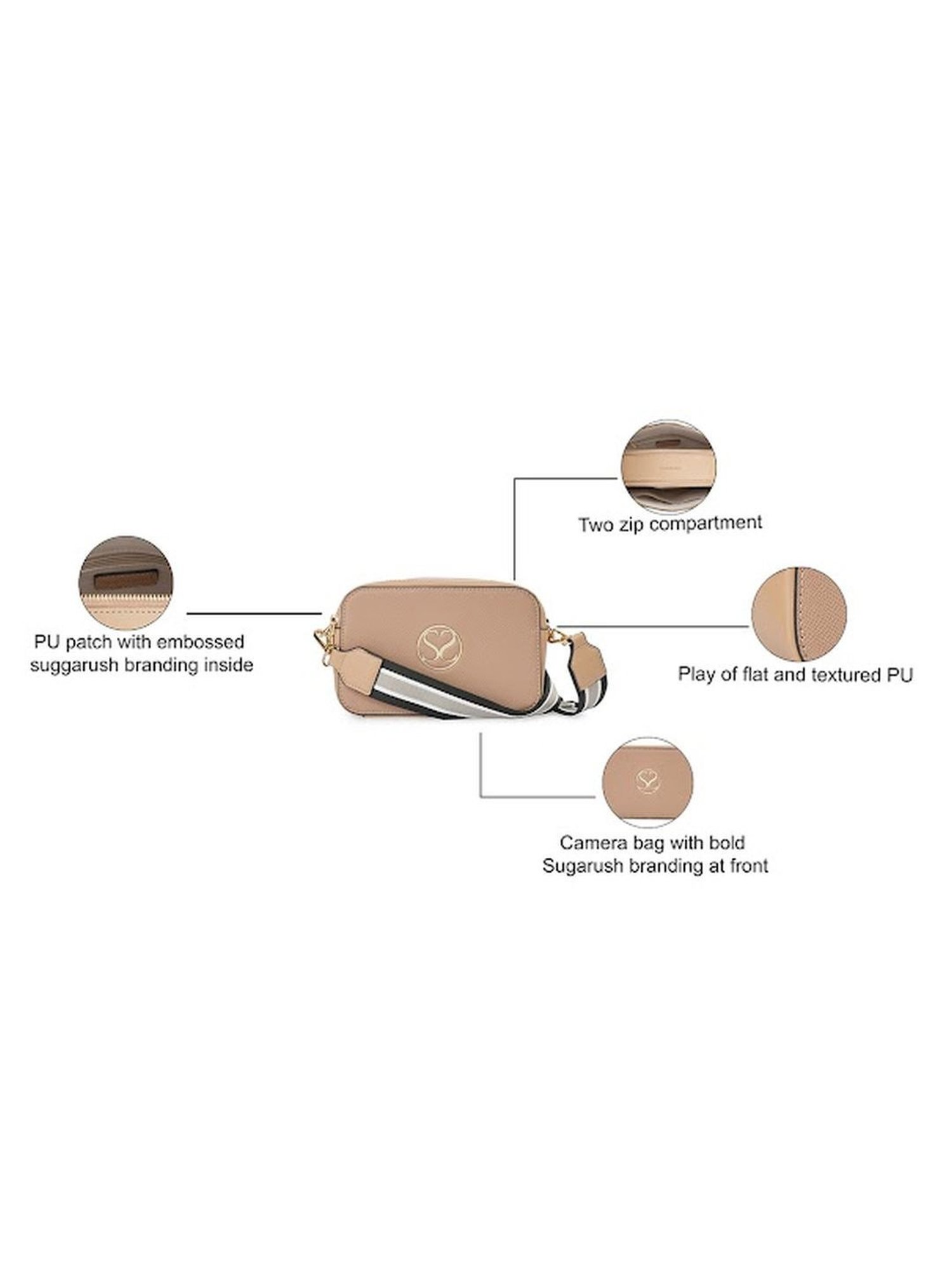 Sugarush Briana Camel PU Solid Sling Handbag