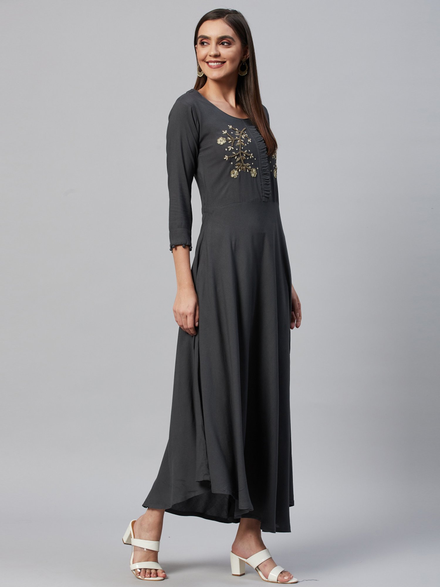 HIGHLIGHT FASHION EXPORT Grey Embellished Maxi Dress