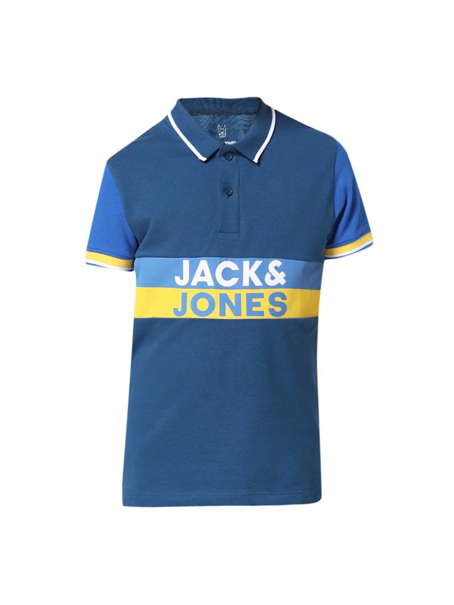 Jack & Jones Junior Navy Cotton Printed Polo T-Shirt