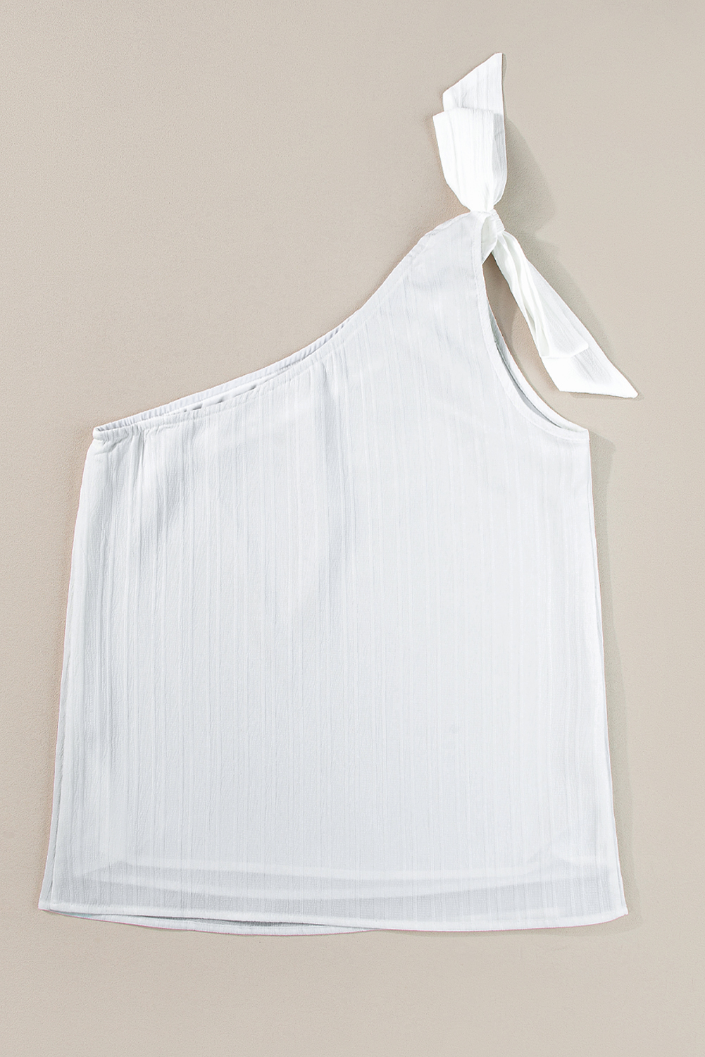 White Solid Color Asymmetrical Knot Textured Sleeveless Shirt