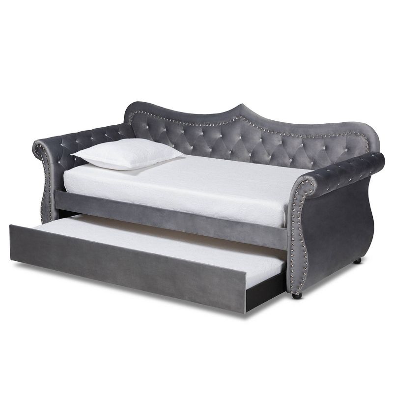 Twin Abbie Velvet Crystal Tufted Daybed with Trundle Gray - Baxton Studio