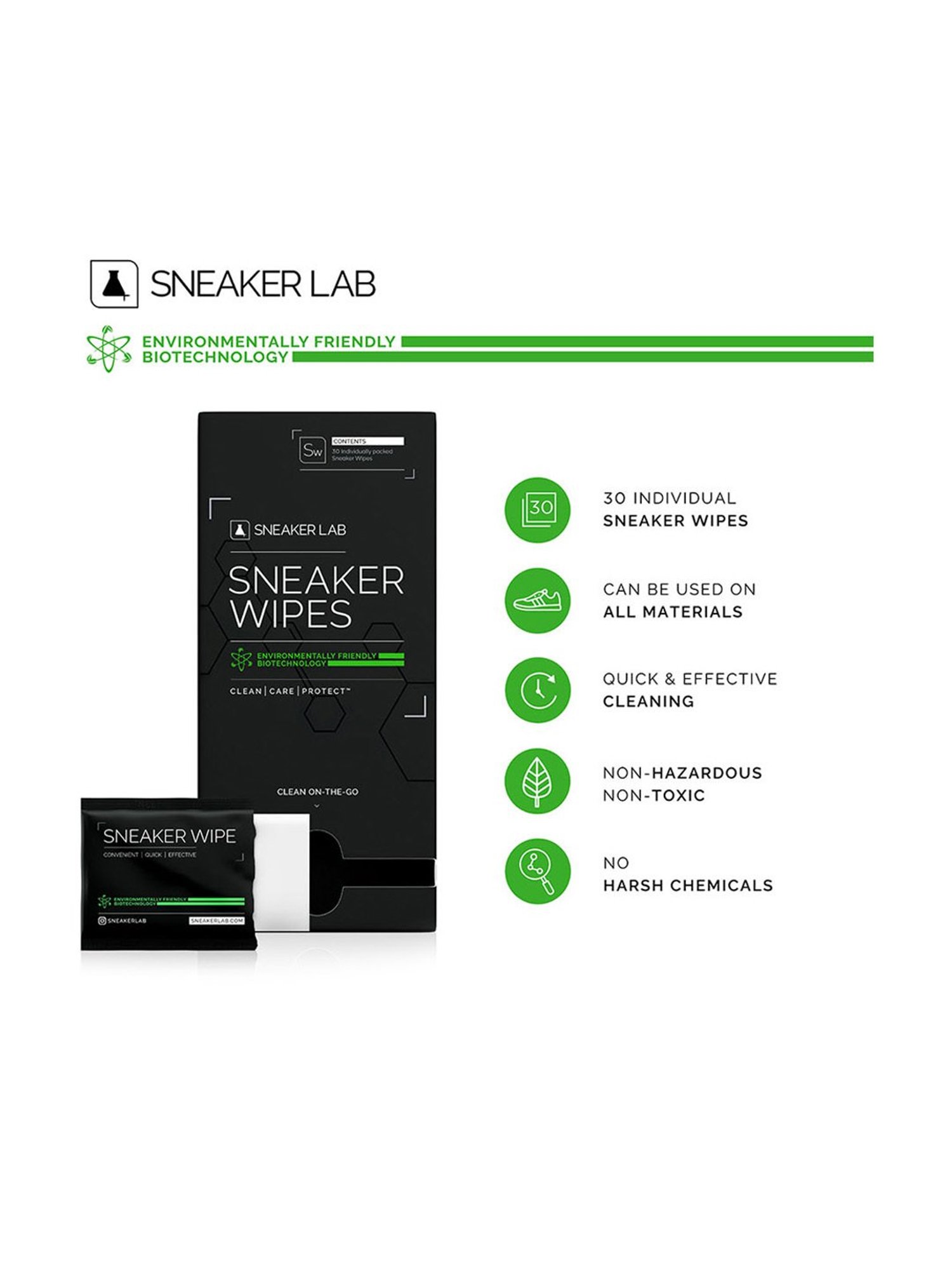 Sneaker Lab Environmentally Friendly Shoe Cleaner Wipes - 30 Pack