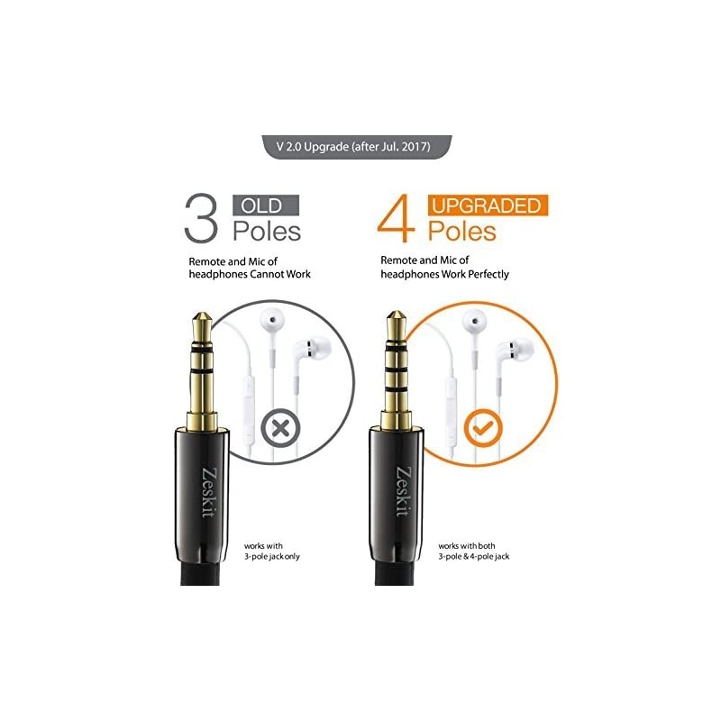 AU111 6 Feet Premium Audio Extension Cable Nylon Braided 35mm TRRS 4 Poles Jack Male to Female