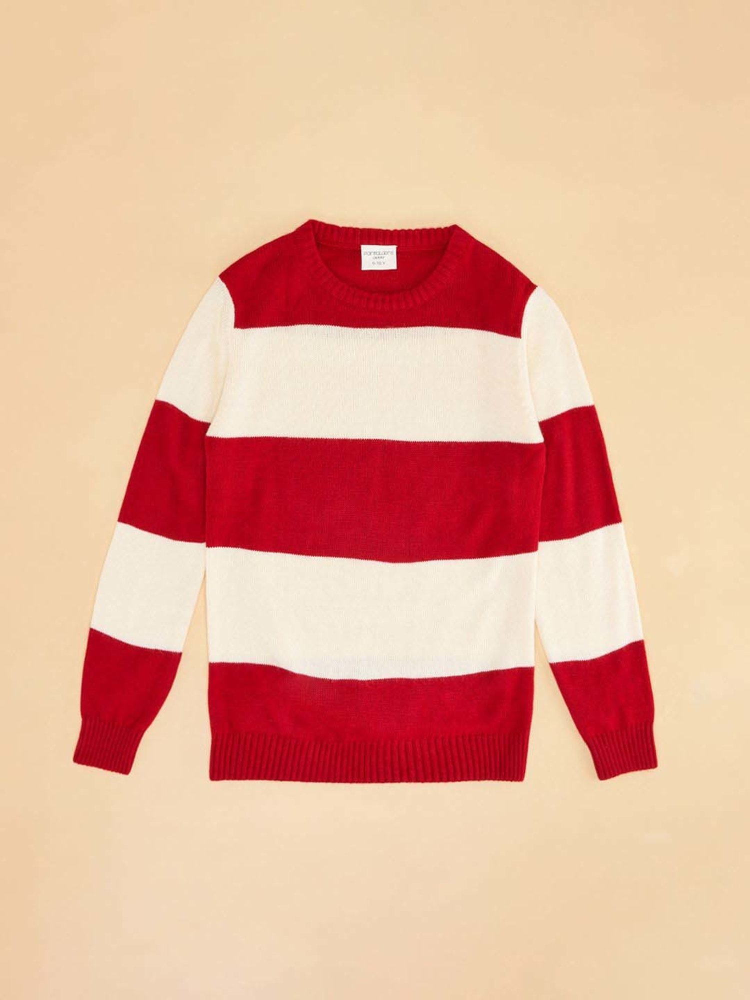 Pantaloons Junior Kids Red & White Striped Full Sleeves Sweater