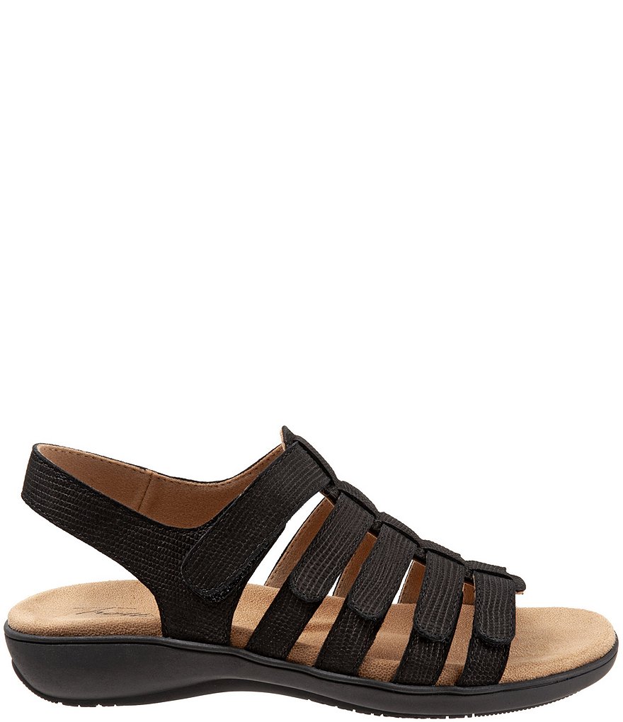 Trotters Tiki Lizard Textured Nubuck Hook and Loop Leather Sandals