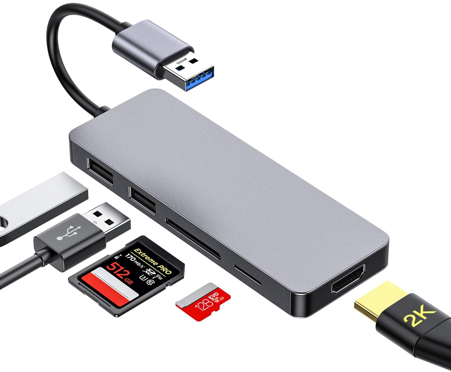 USB to HDMI Adapter,5 in 1 USB 3.0 to 1080P HDMI Converter for Monitor PC Laptop Desktop,2USB 2.0,SD/MicroSD Card Reader,Support Windows 10/8/7/XP(NOT for Mac/Vista/Linux/Chrome,Firestick)