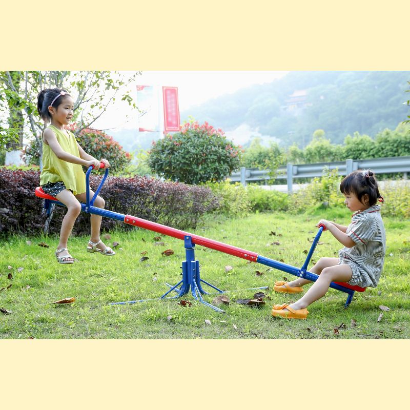 PLAYBERG Outdoor Red and Blue Metal Rotating Seesaw