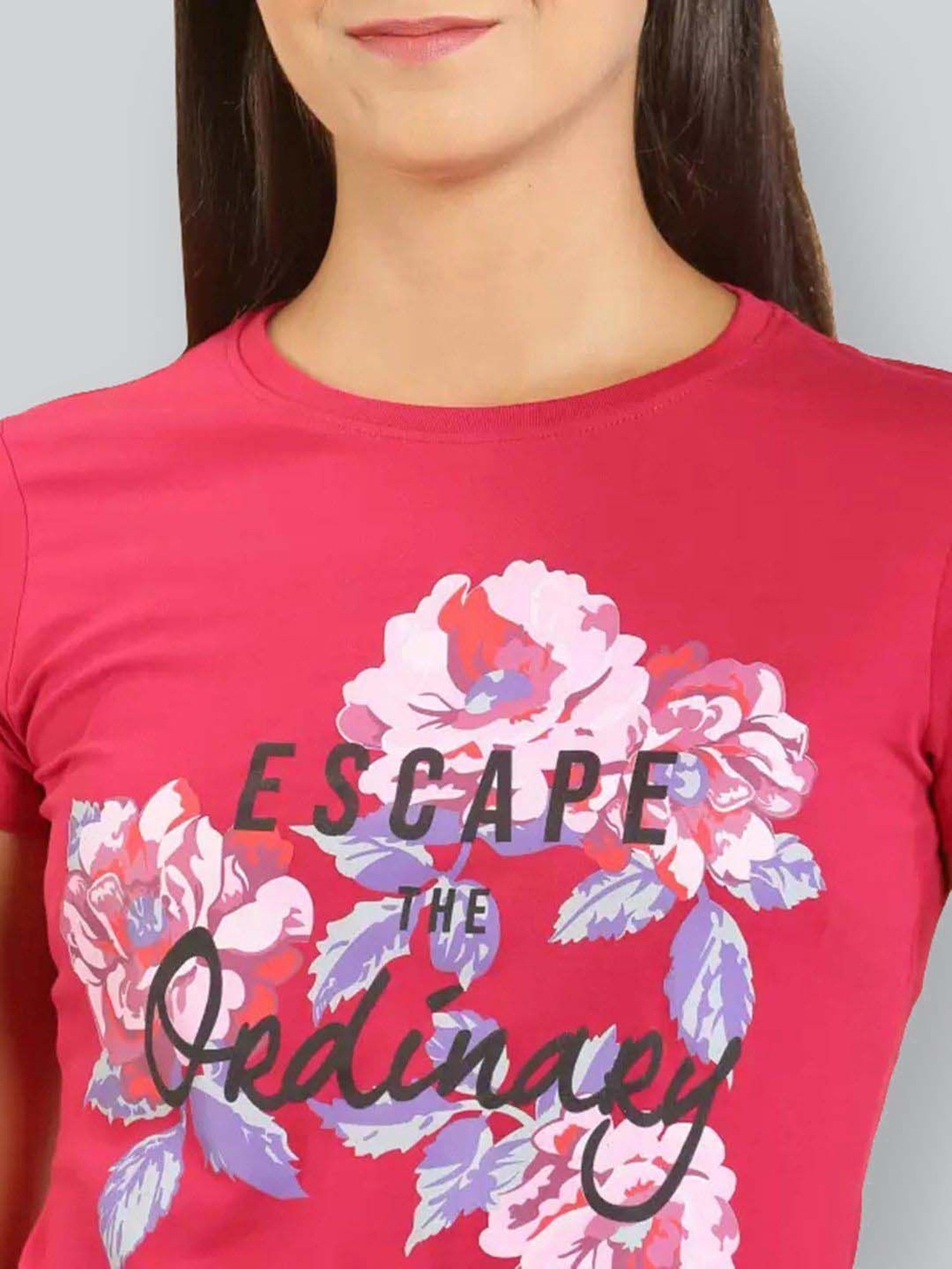 Lyra Pink Cotton Printed T-Shirt