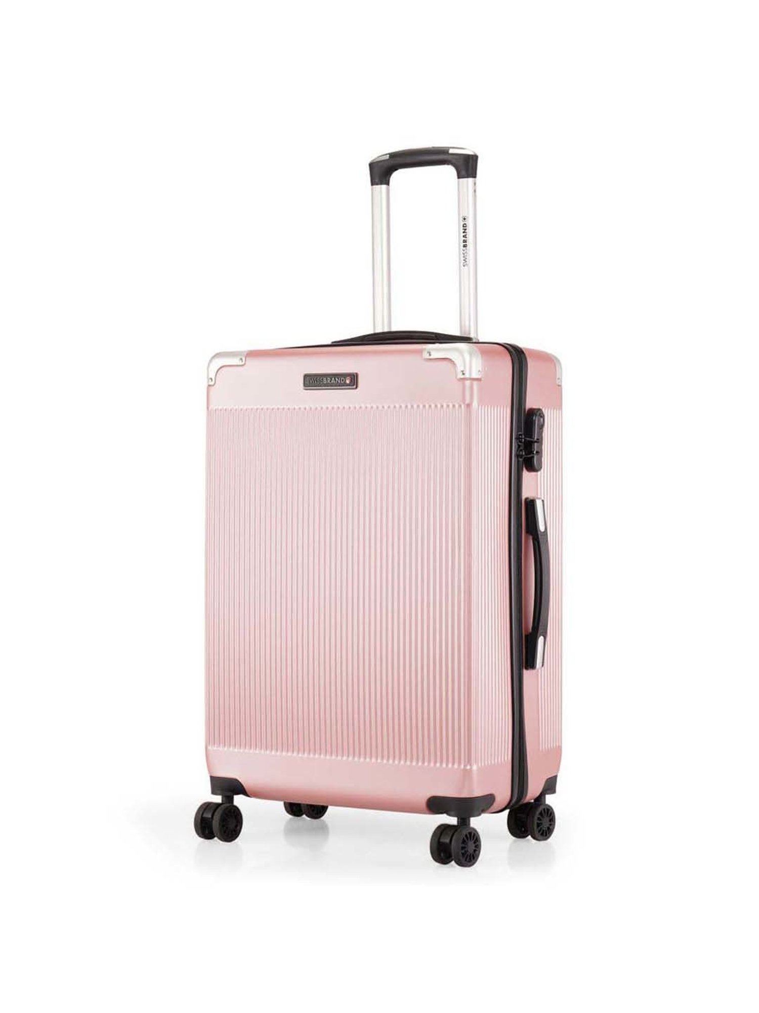 Swiss Brand Geneve Rose Gold Checked 4 Wheel Medium Hard Checked Trolley 66cm