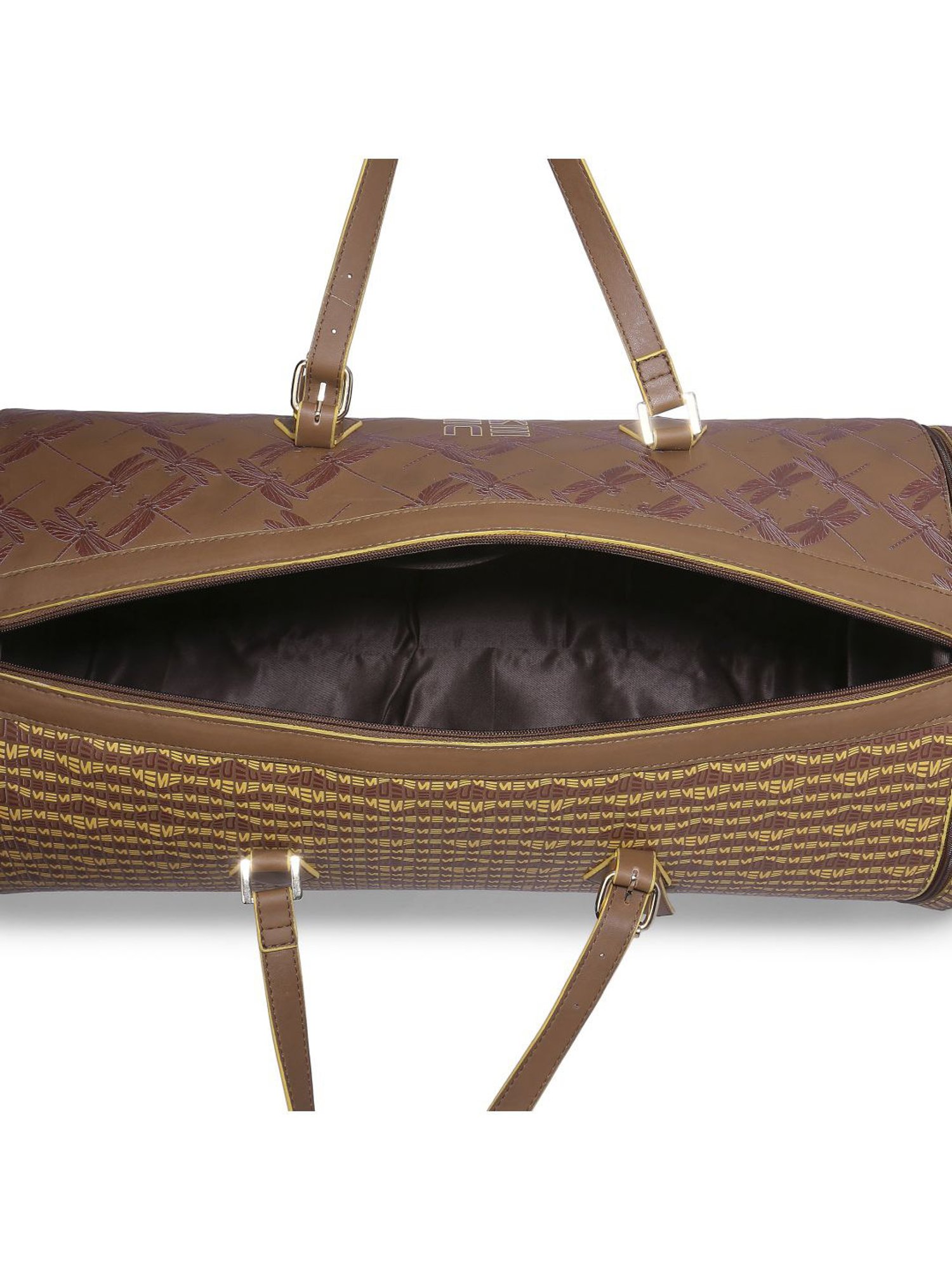 Eume Dragonfly Rubber Brown Leather Printed Duffle Bag