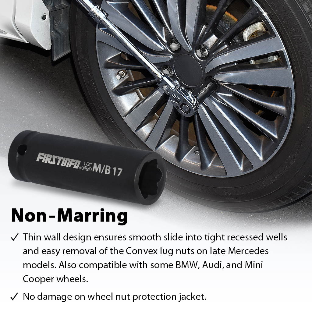 FIRSTINFO Protective Lug Nut Socket for Mercedes Benz Vehicles with 17mm Convex, Flower Head Lug Nuts