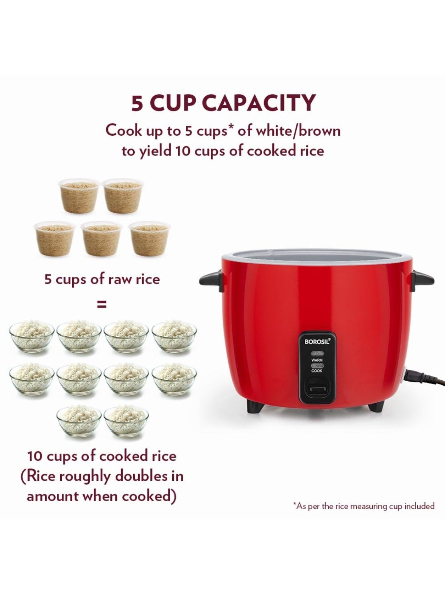 Pigeon Rice Cooker 700W, 1.8L with Single pot & Measuring Cup (Red)