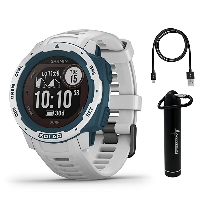 Garmin Instinct Solar Surf Edition Premium GPS Smartwatch with Included  Power Bank Bundle (Cloudbreak)