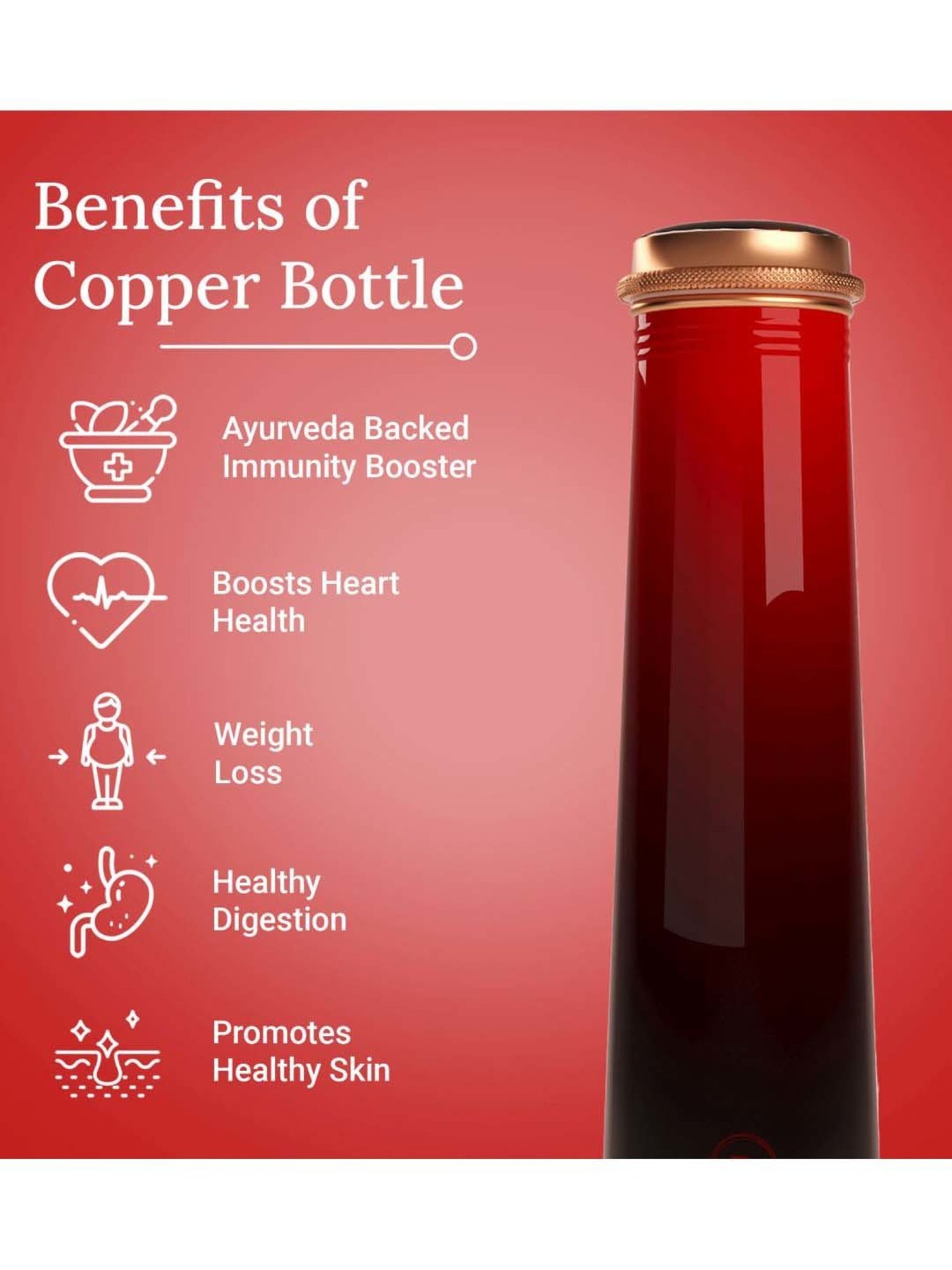 Everything Beautiful Red Copper Water Bottle - Slim (0.75 L)