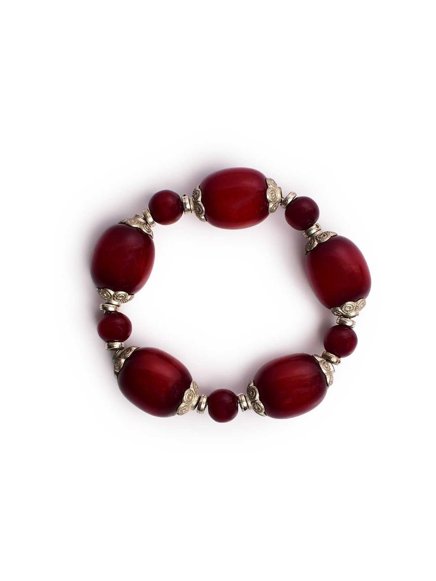 IMLI STREET Maroon & Silver Artificial Stone Stretchable Bracelet for Women