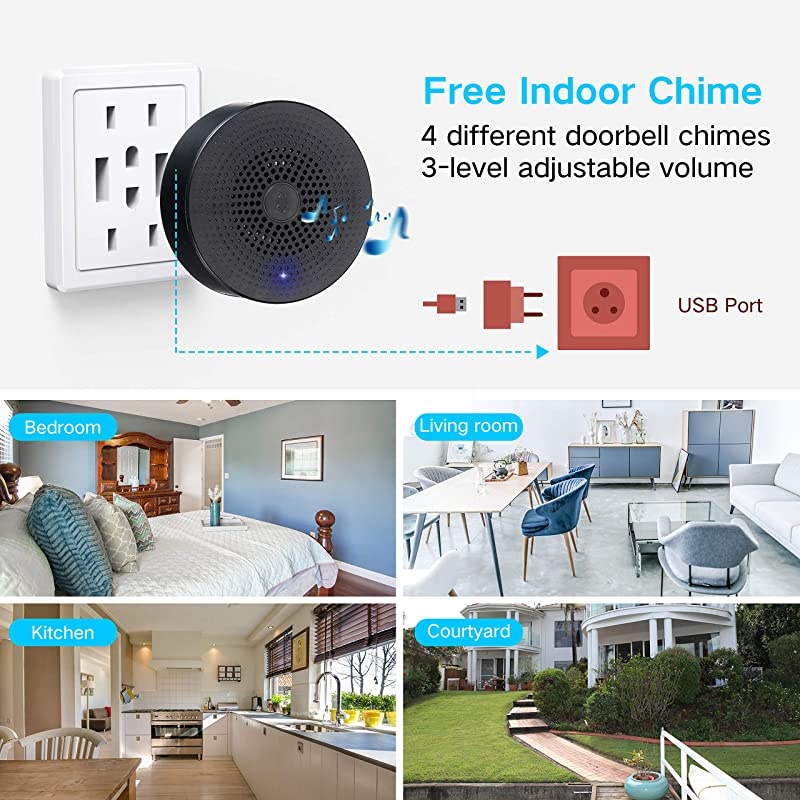 32GB Preinstalled?WiFi Video Doorbell, 1080P Doorbell Camera with Free Chime, Wireless Doorbell with Motion Detector, Night Vision, IP65 Waterproof, 166&deg;Wide Angle, 2.4GHz WiFi