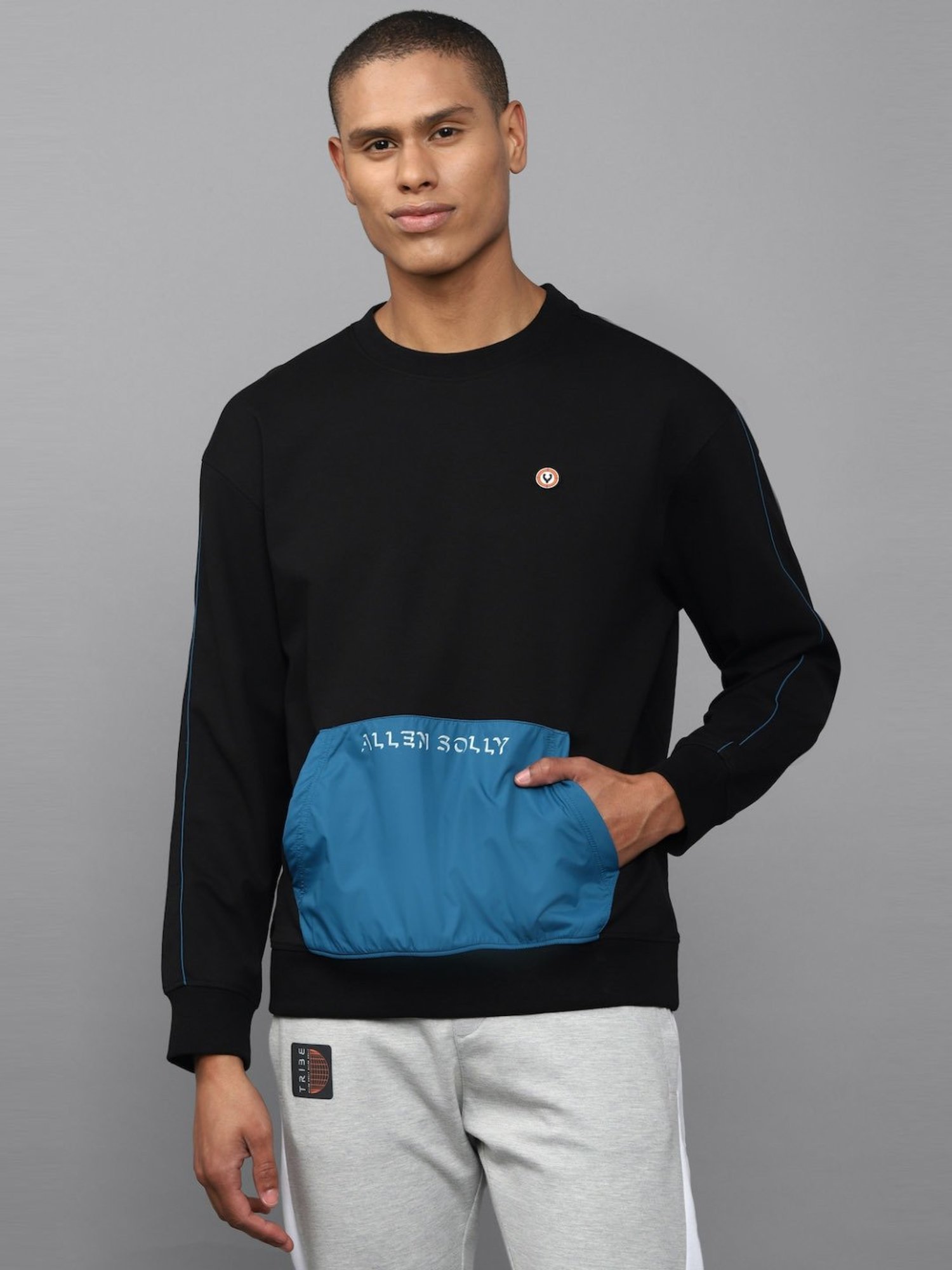 Tribe Black Regular Fit Colour Block Sweatshirt