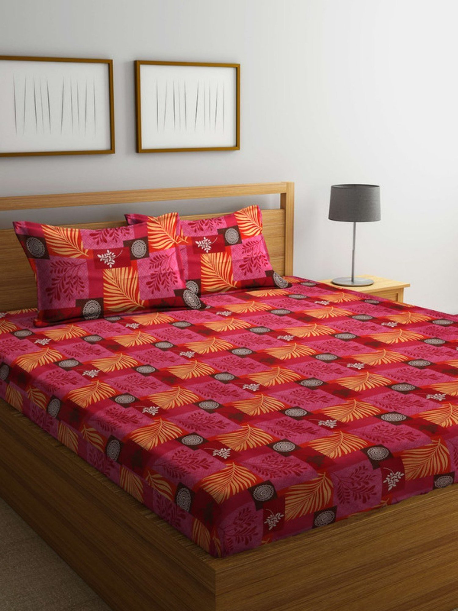 Dhrohar Printed Multicolor Cotton 180 TC Double Bedsheet with 2 Pillow covers