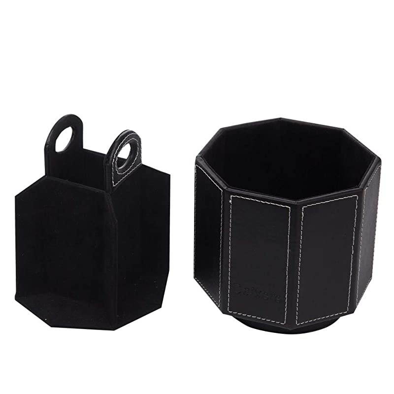 Remote Control Holder 360 Degree Rotatable PU Leather Storage Container for TV Remote Phone Caddy Eyeglasses Desk Organizer (Octagonal Black )