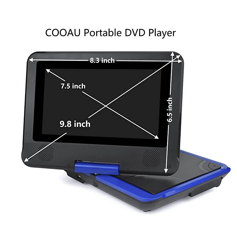 98 Portable DVD Player with 75 Swivel Screen 5 Hour Rechargeable Battery Support USBSD Card Direct Play in Formats AVIRMVBMP3JPEG Blue