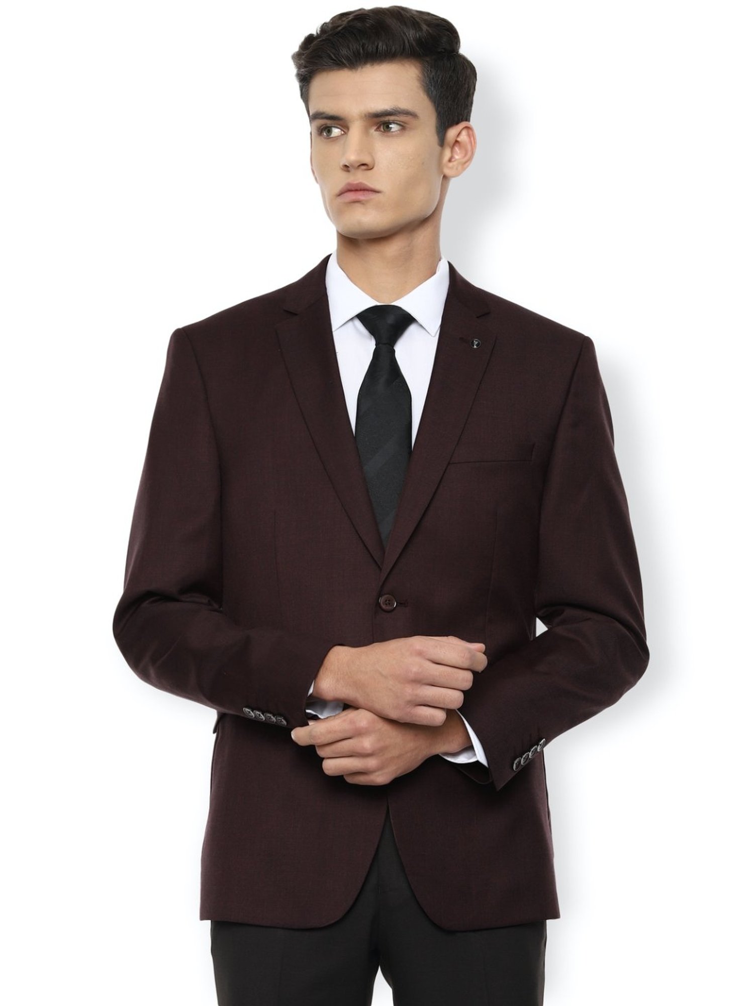 Van Heusen Maroon Slim Fit Self Pattern Blazer