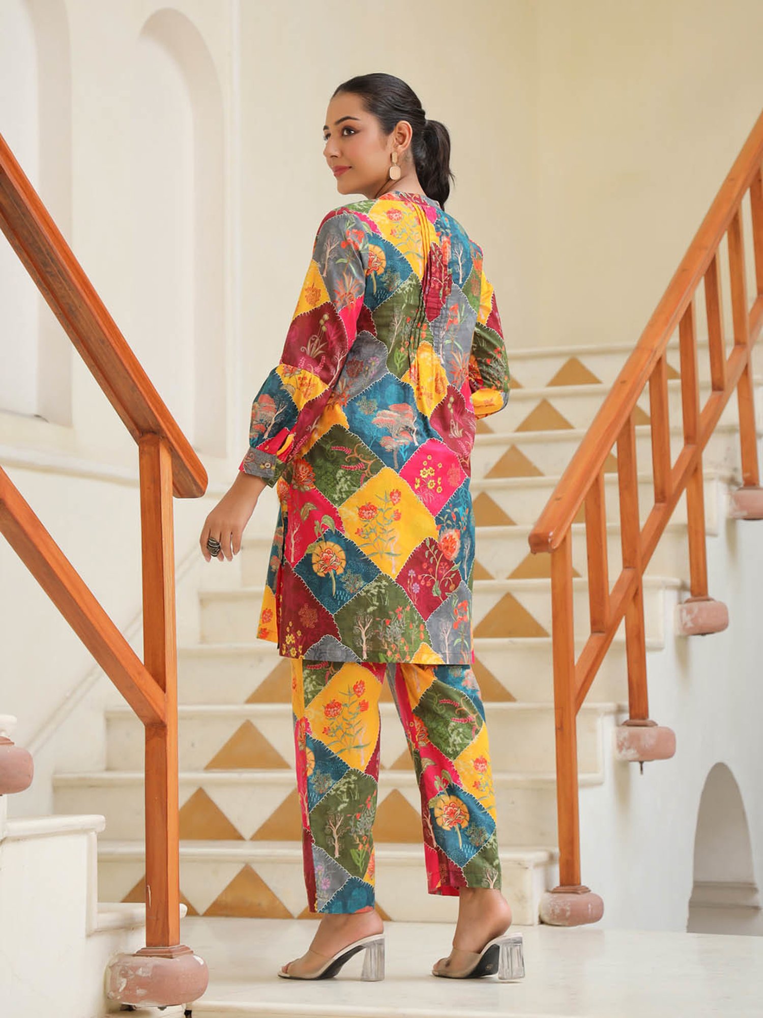Rain and Rainbow Multicolor Pure Cotton Printed Tunic & Pant Set