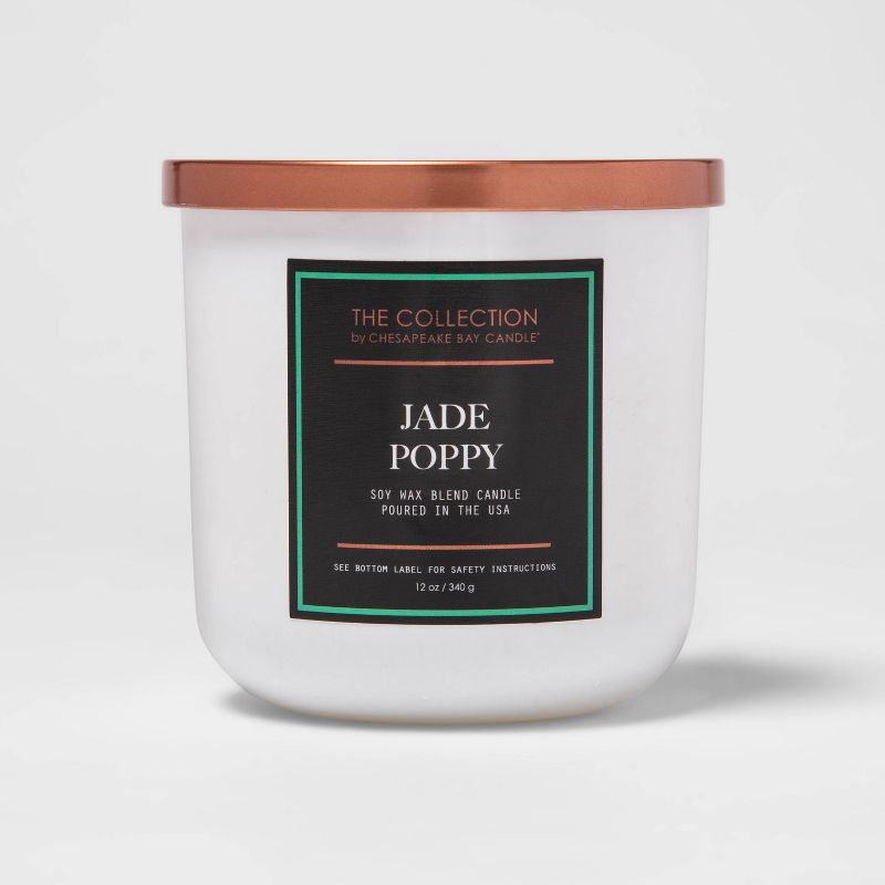 12oz Lidded Core Glass Jar 2-Wick Jade Poppy Candle -  The Collection By Chesapeake Bay Candle