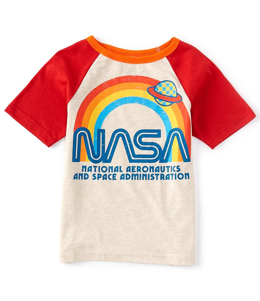 NASA Little Boys 2T-7 Short-Sleeve Saturn Rainbow Raglan Tee