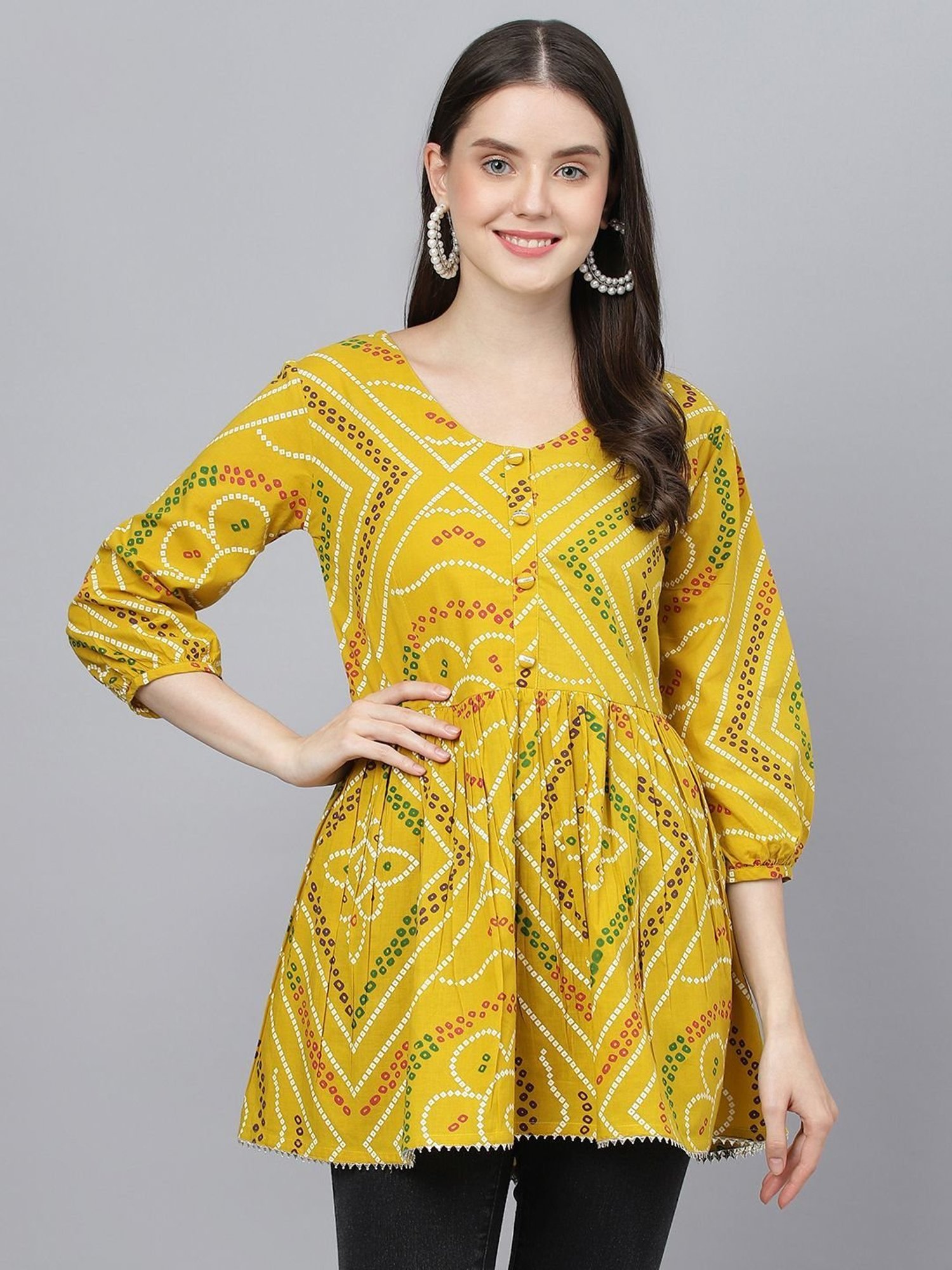 Divena Mustard Pure Cotton Printed Tunic