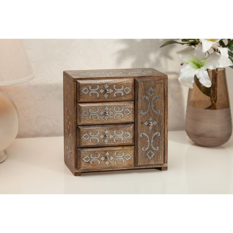 GG Collection Mango Wood with Metal Inlay Heritage Jewelry Box.