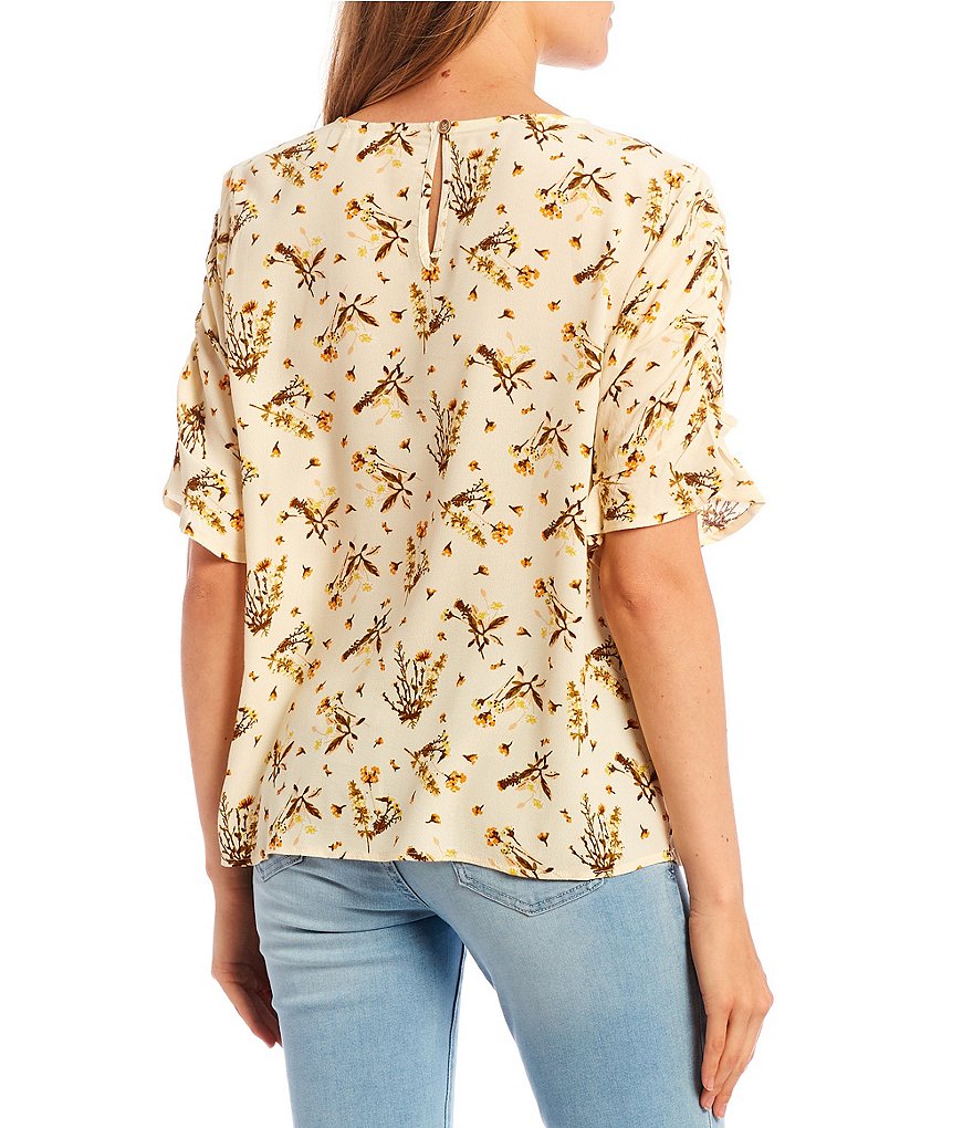 June & Hudson Floral Ruched Sleeve Top