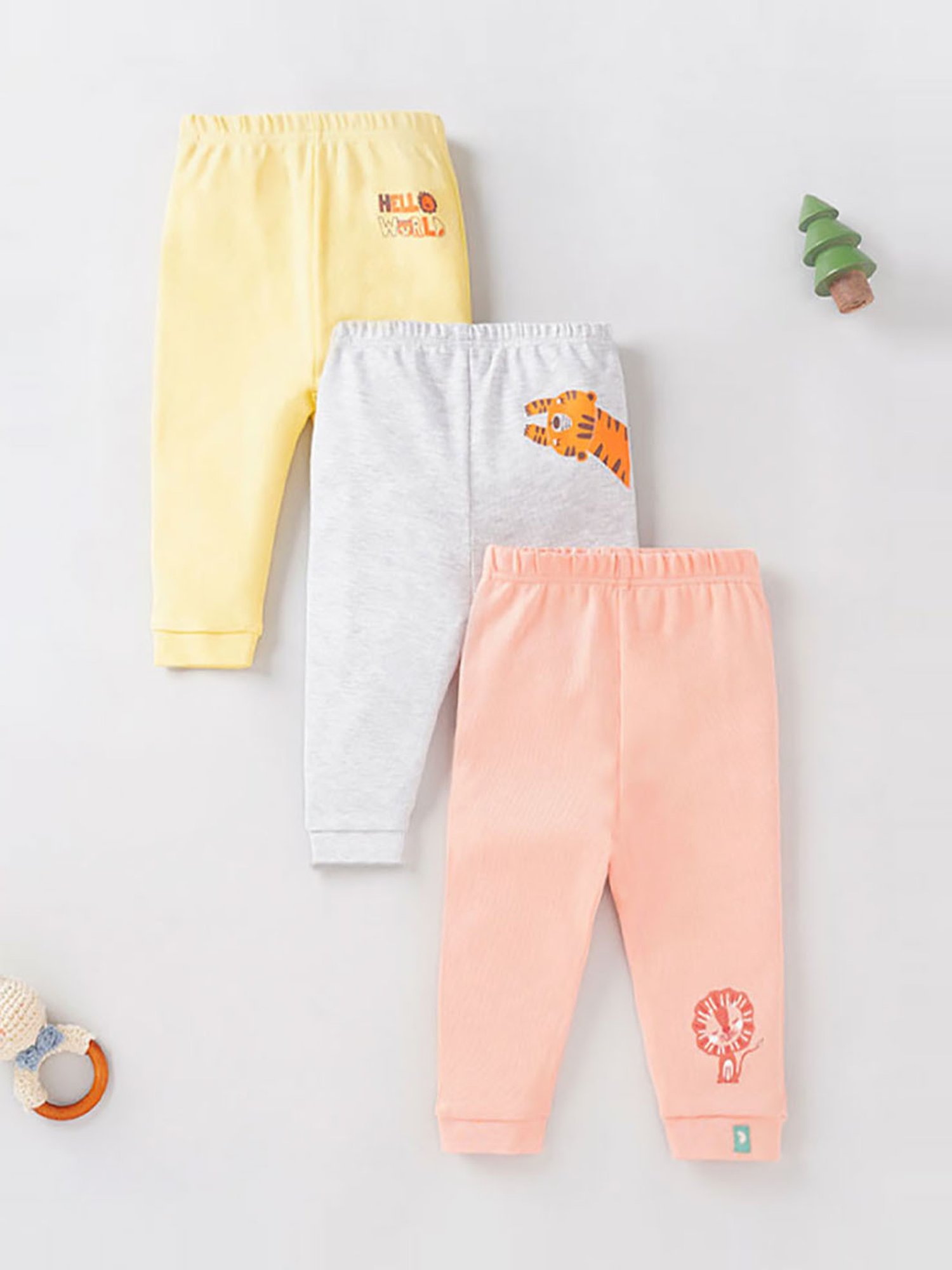 Ed-a-Mamma Baby Multicolor Solid Joggers (Pack Of 3)