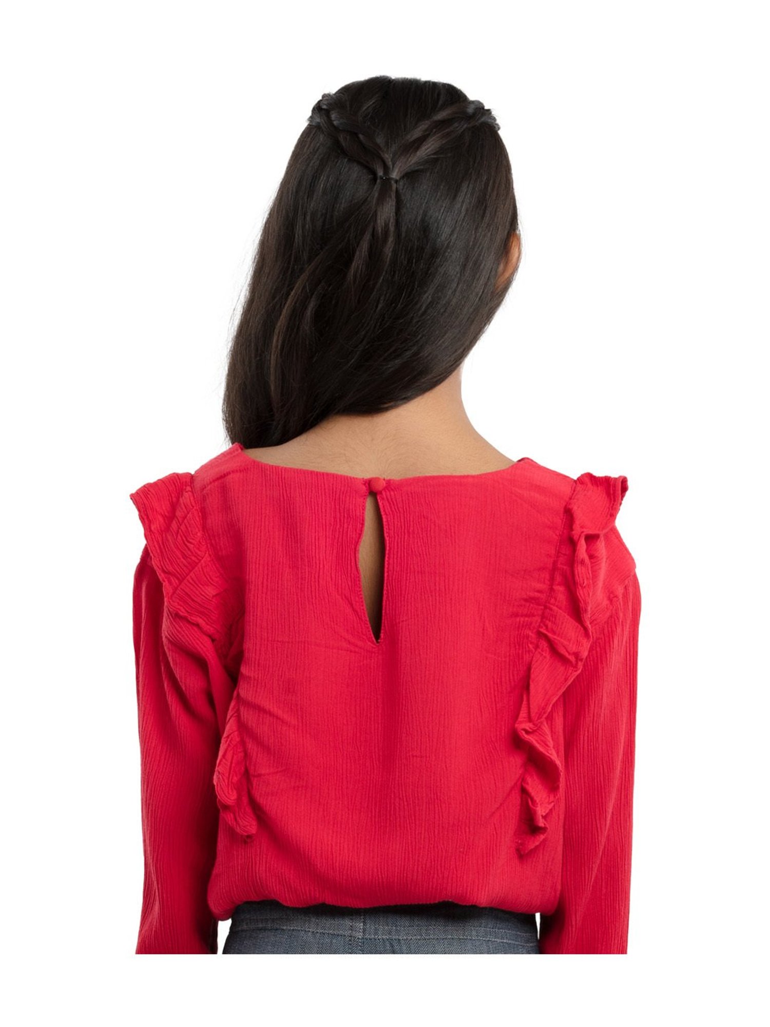 Under Fourteen Only Kids Red & White Embroidered Full Sleeves Top