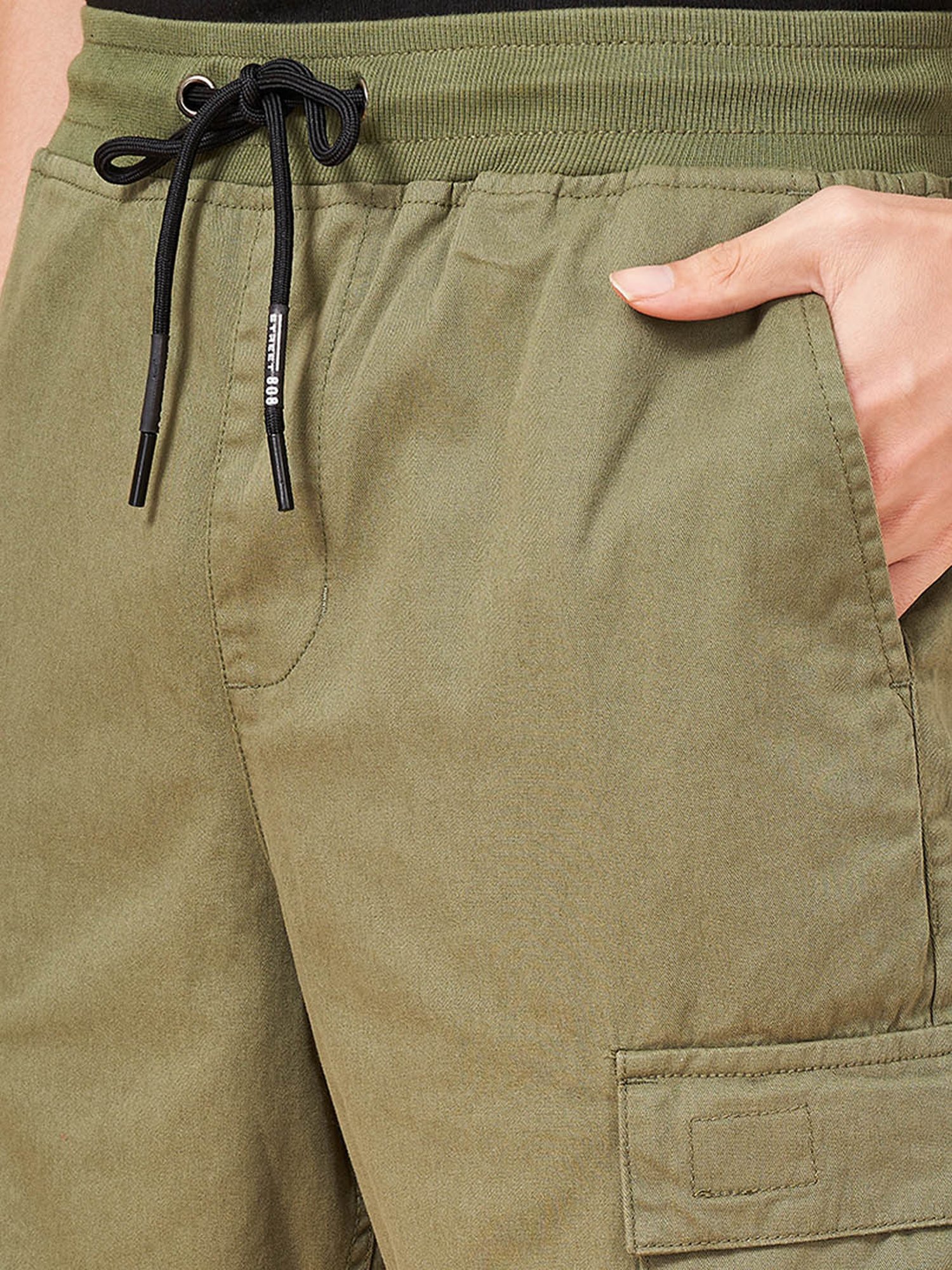 Street 808 by Pantaloons Olive Cotton Regular Fit Joggers