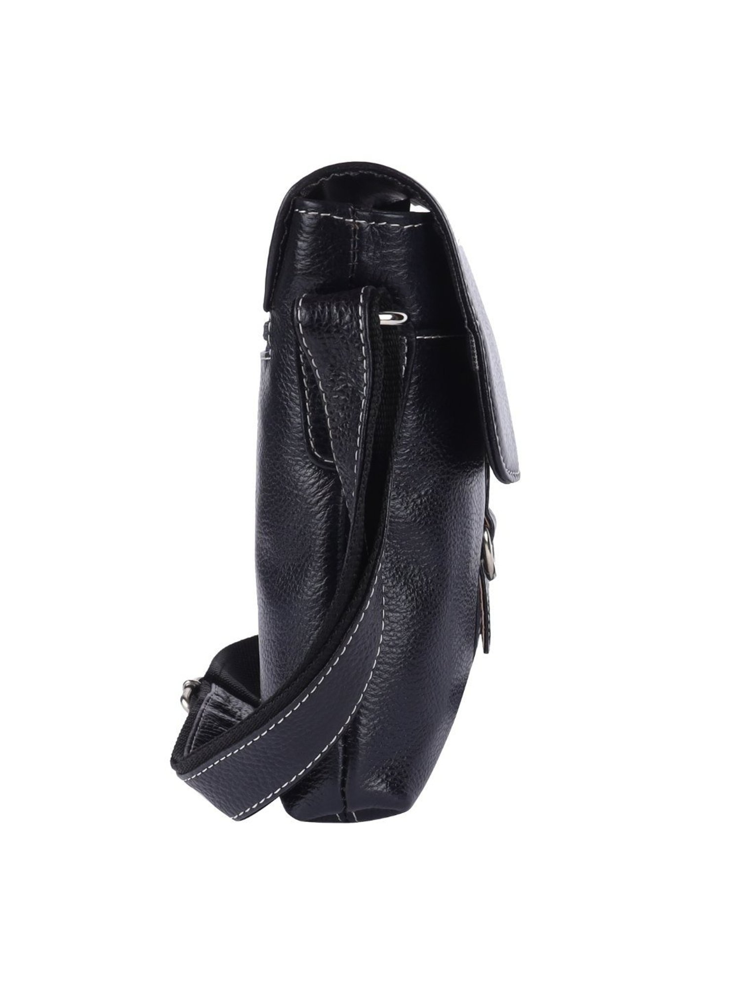 HiLEDER Black Textured Medium Leather 8 inch Cross Body Bag