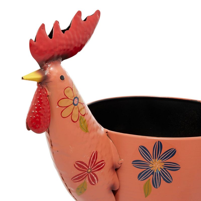 Outdoor Metal Rooster Planter with Stand Pink - Olivia & May