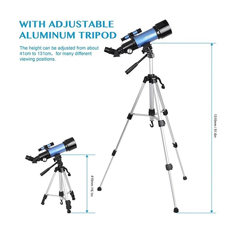 Telescope for Adults Kids Astronomy Beginners 70mm Refractor Telescopes with Adjustable Tripod 10X Phone Adapter 3X Barlow and Backpack