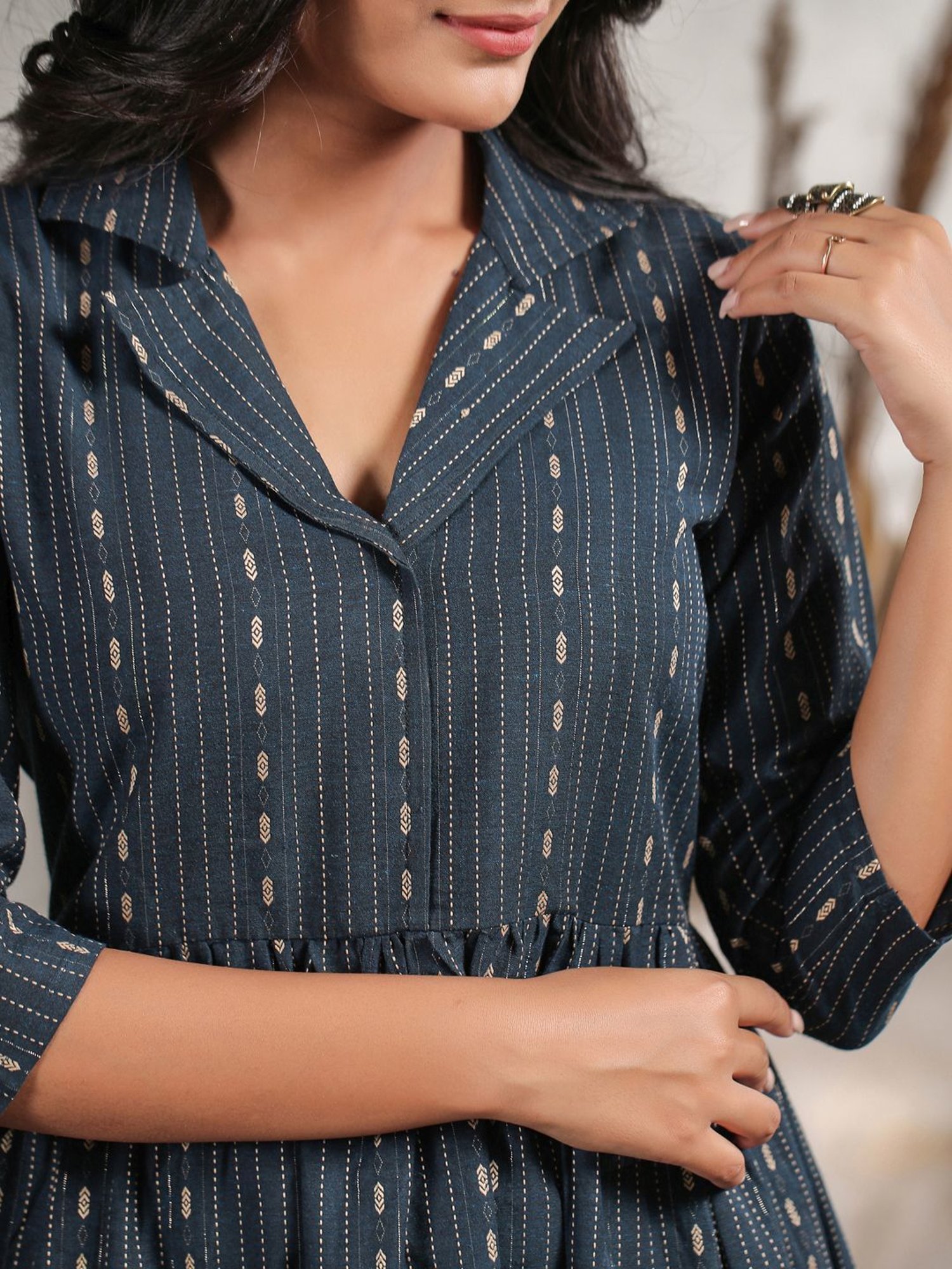 Anubhutee Navy Cotton Printed A-Line Dress