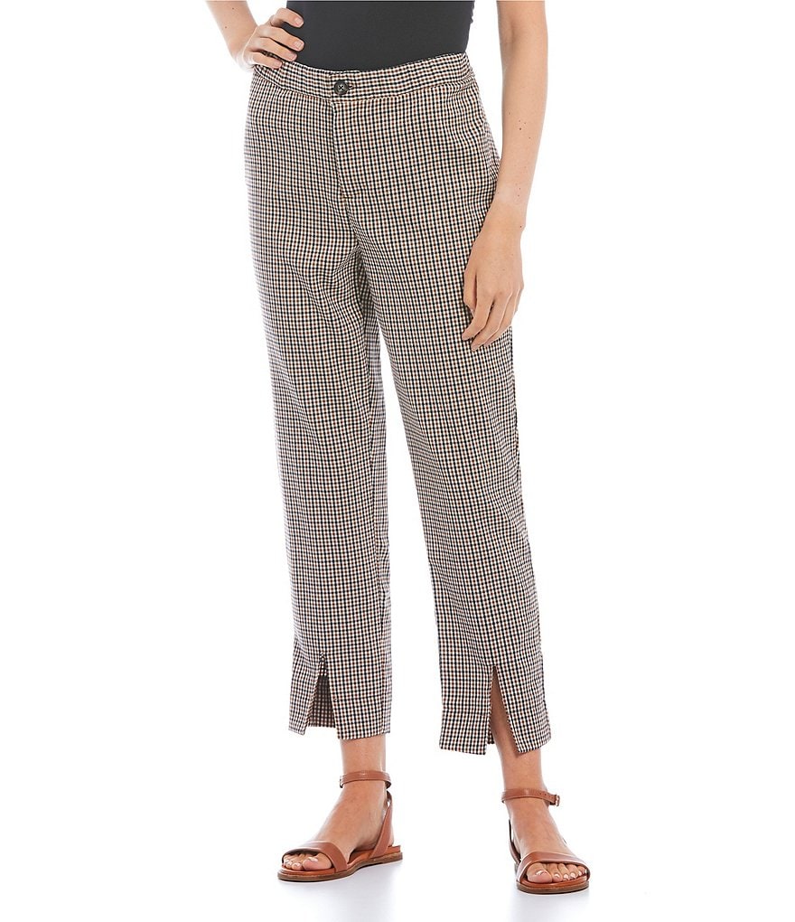 Jolt Plaid Slit Front Hem Trouser Pants