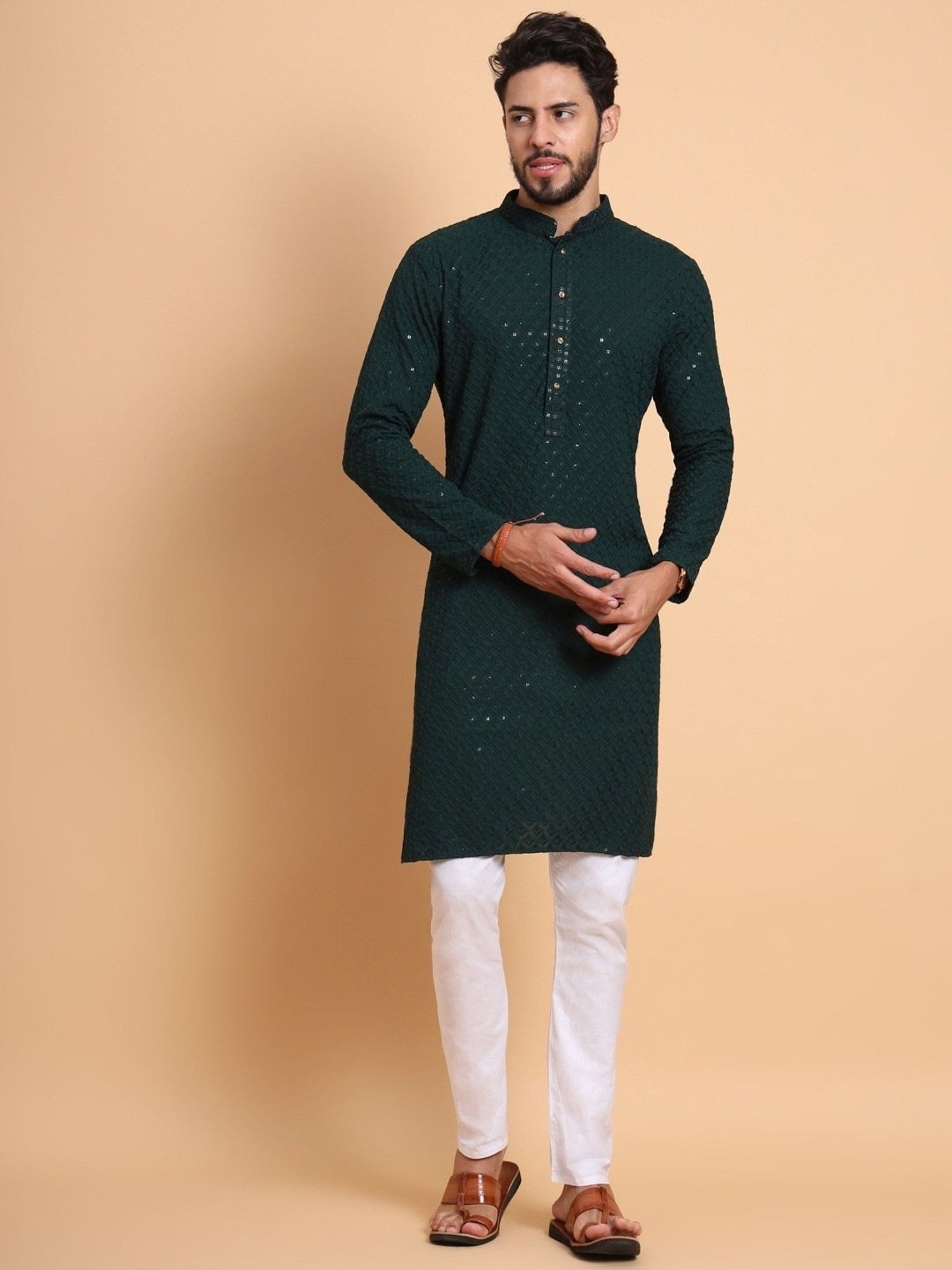 SWAGG INDIA Green Regular Fit Embroidered Kurta