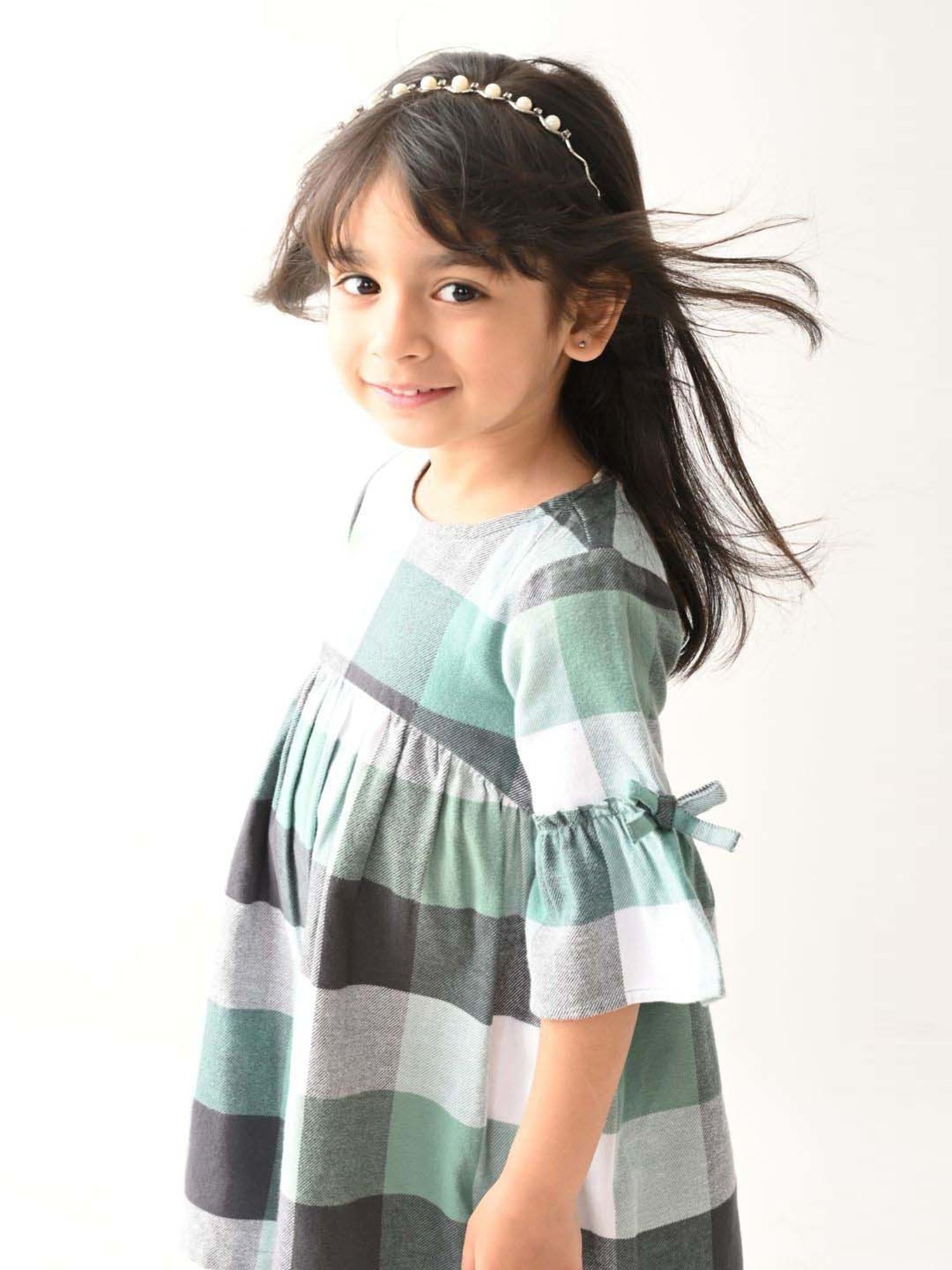 Beebay Kids Green & White Chequered Dress