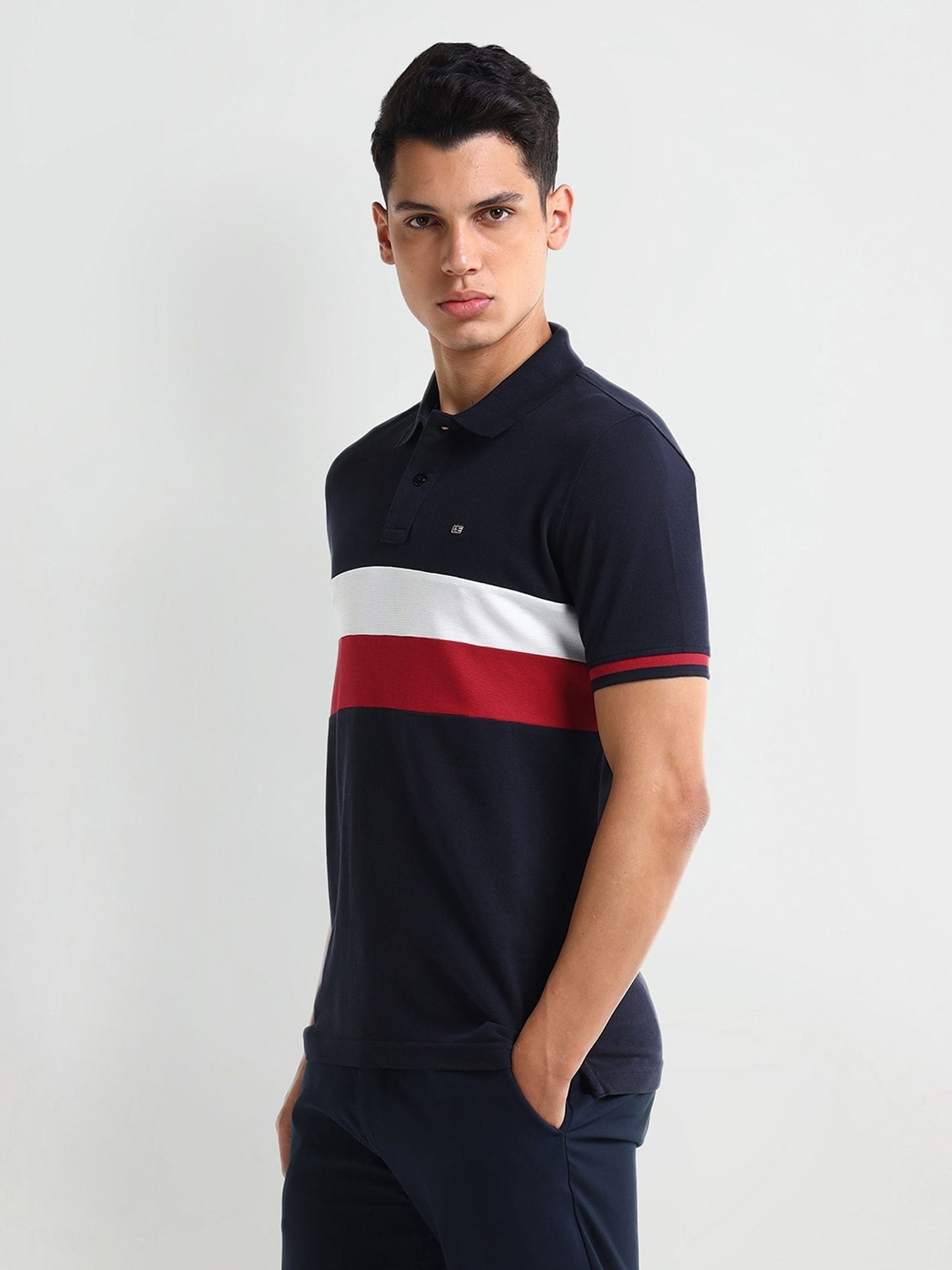 Arrow Blue Regular fit Stripes Polo T-Shirt