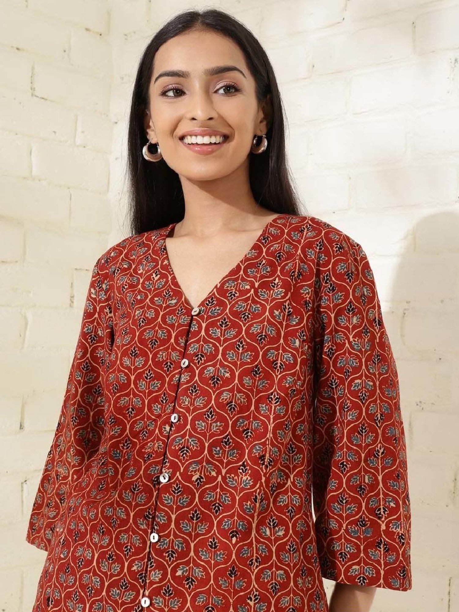 Fabindia Red Cotton Printed Top