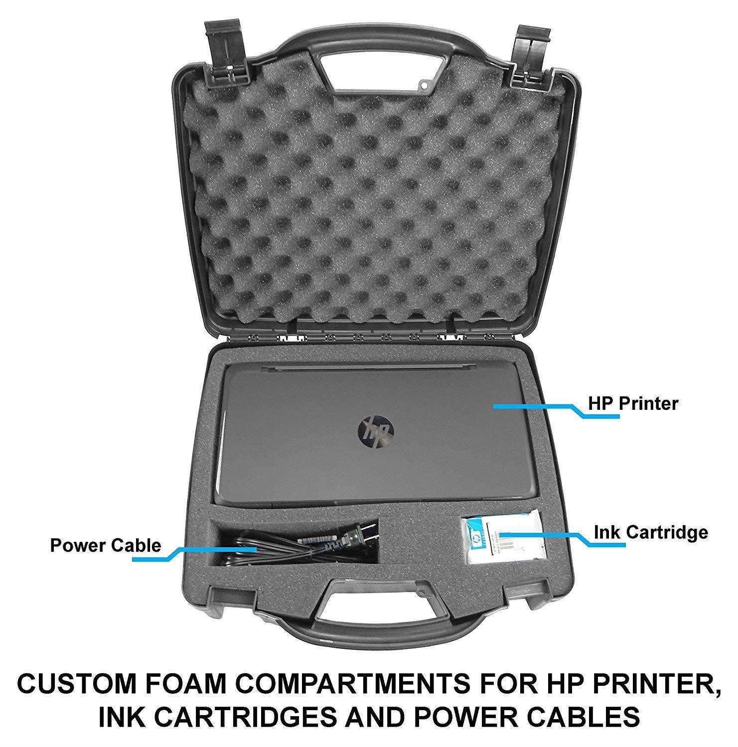 Casematix Portable Printer Carry Case Designed for HP Officejet 200 Wireless Mobile Printer , HP 62 Ink Cartridge and Cables - Also fits Older HP Officejet 150 and 100