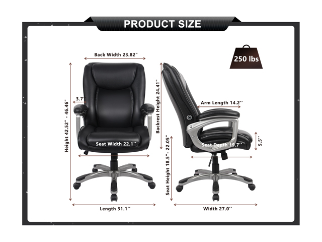 RIMIKING Ergonomic Memory Foam Executive Office Chair - Adjustable Height Built-in Lumbar Support Tilt Angle Computer Desk Chair, Swivel Thick Padded for Comfort