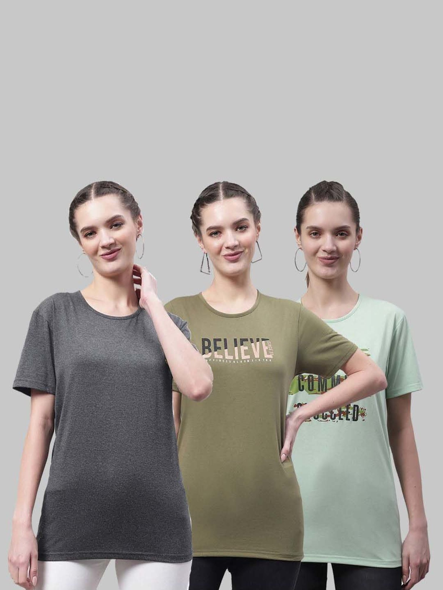 Vimal Jonney Grey & Green Cotton Printed Sports T-Shirt - Pack Of 3