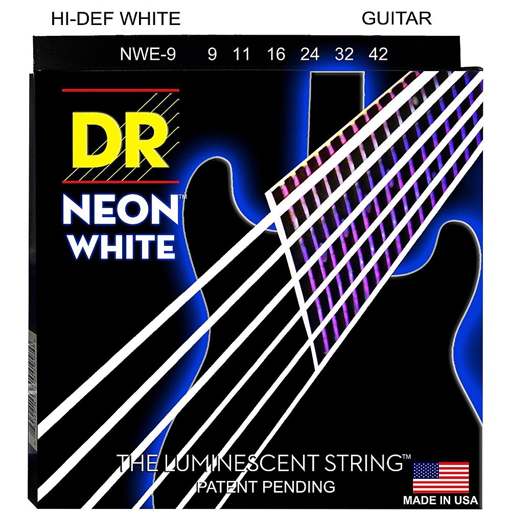 DR Strings - NEON - HI-DEF-WHITE - Electric Guitar Strings - Lite - NWE-9 - 9-42