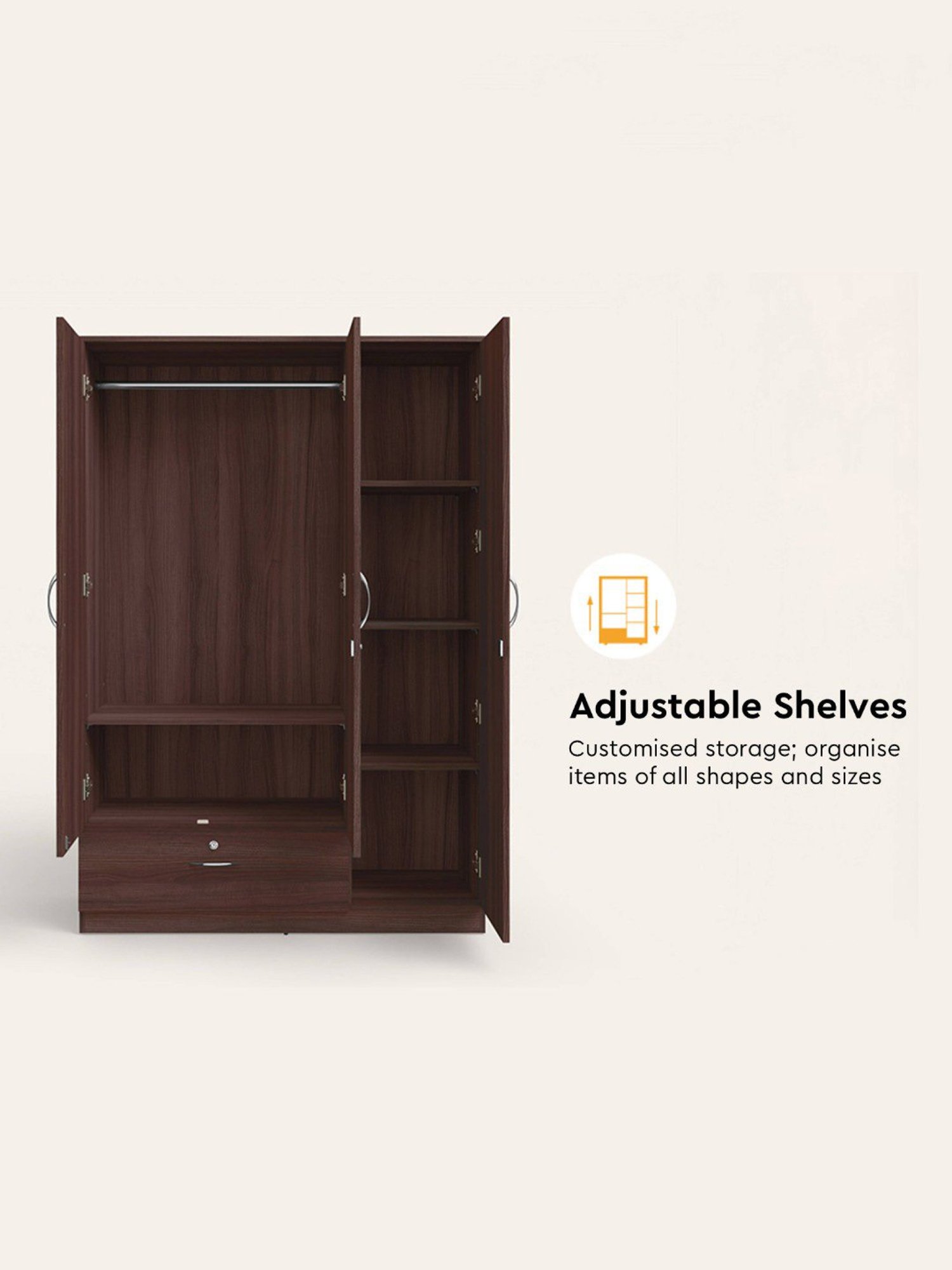 Godrej Interio Ewa Brown Engineered Wood 4 Door Wardrobe