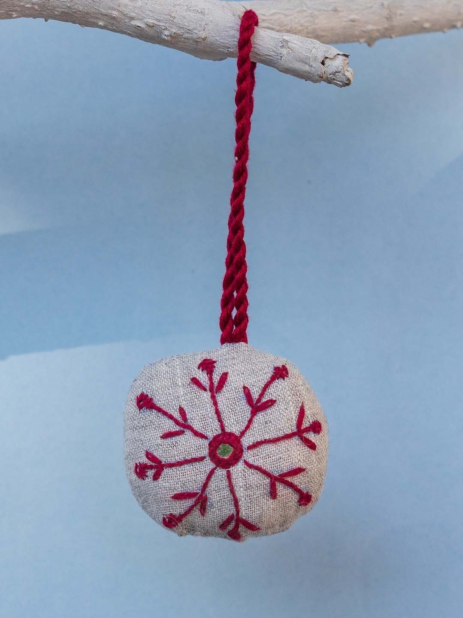 Okhai Grey & Maroon Cotton First Snow Hand Embroidered Bauble - Set of 1