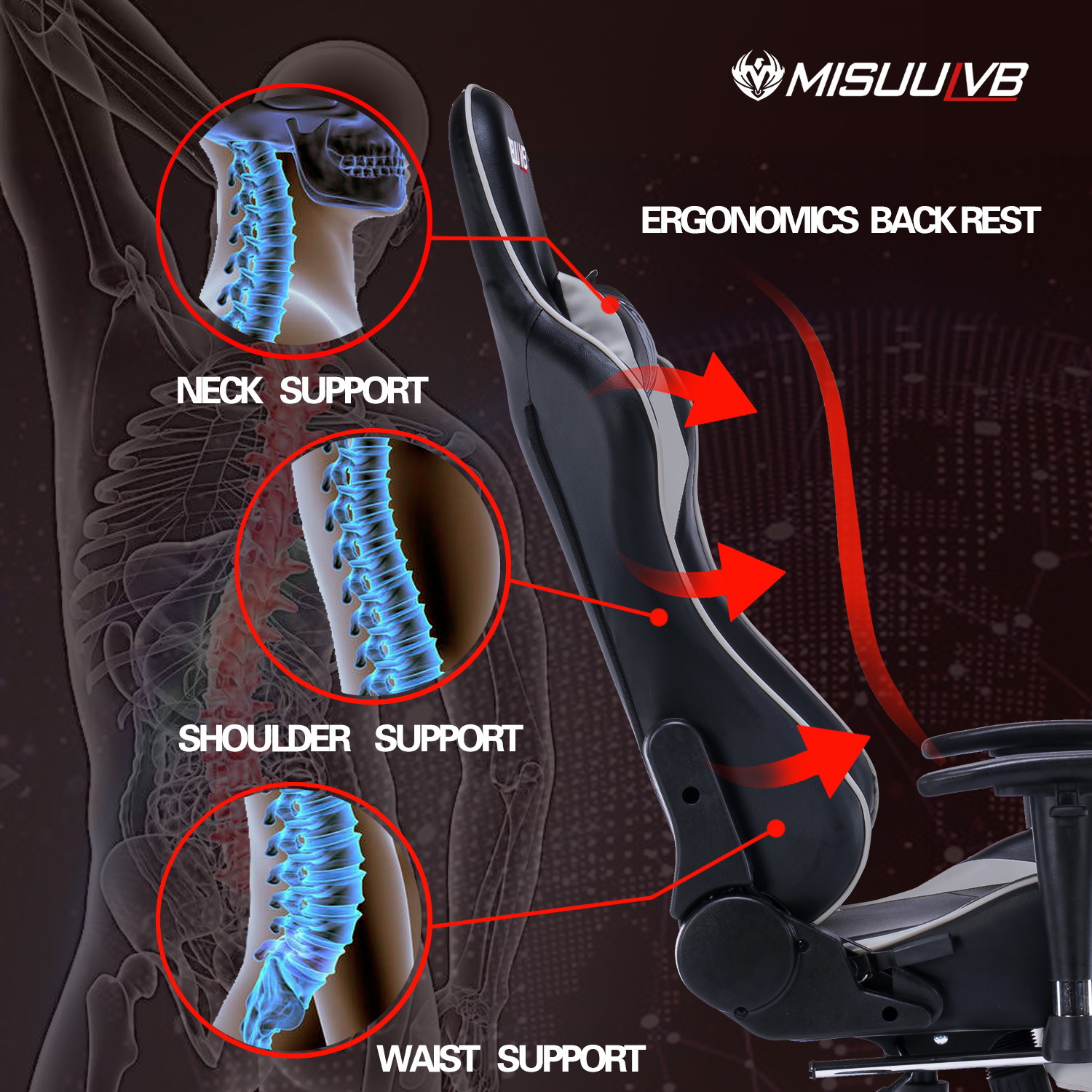 Gaming Chair, Racing Style Computer Desk Chair Padded Armrests Ergonomic Lumbar Support Adjustable Height